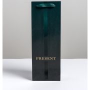 Пакет под бутылку ламинированный «Present», 13 x 36 x 10 см, зелёный, 5035702