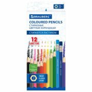 Карандаши BRAUBERG ERASABLE 181932 12цв., мягкие, стираемые, с ластиком