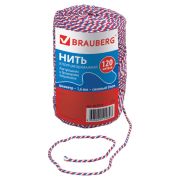Нить х/б для прошивки документов BRAUBERG 601814 ,белая, диам 1,6мм, длина 120м, триколор
