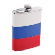 Фляжка W001RU-8 S.Quire 0,24 л, сталь+искусственная кожа, бело-сине-красная 1508YА