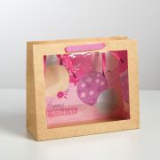 Пакет крафтовый с пластиковым окном Happy Birthday, 31х26х11 см 4766888