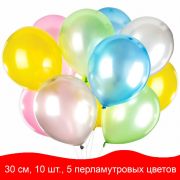 Шар воздушный ЗОЛОТАЯ СКАЗКА, 105014, КОМПЛЕКТ 10 шт, перламутровые 30см, ассорти 5 цв