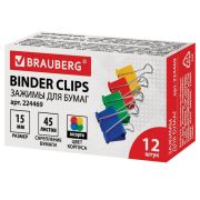 Зажим BRAUBERG 224469 15мм цветные на 45 листов
